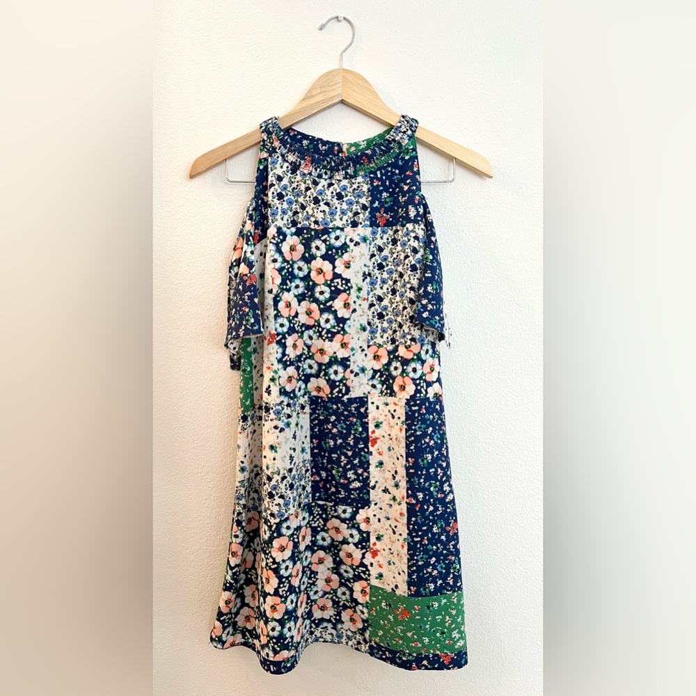 Zara Basic Floral Patch Work Cold Shoulder Mini Dress
